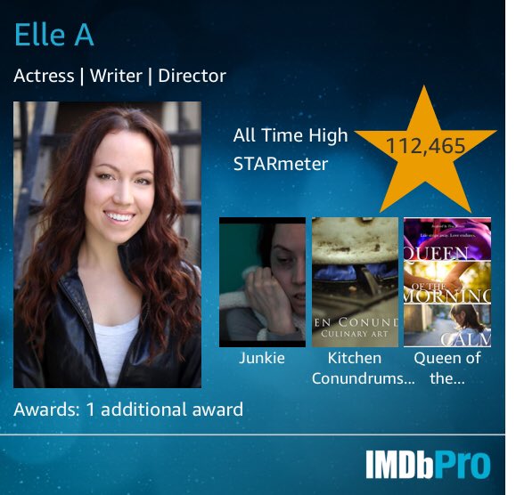 ElleAartist's tweet photo. Great way to start my week, seeing my IMDb at an all time high! Thank you for checking out my page :) Look at https://t.co/FiU0Ozdp28 if you’d like to see what I’m working on 🎥 #ElleA #ElleAartist #actor #actress #actra #uda #imdb #imdbpro @IMDb @imdbpro https://t.co/iJZ0hyyHii