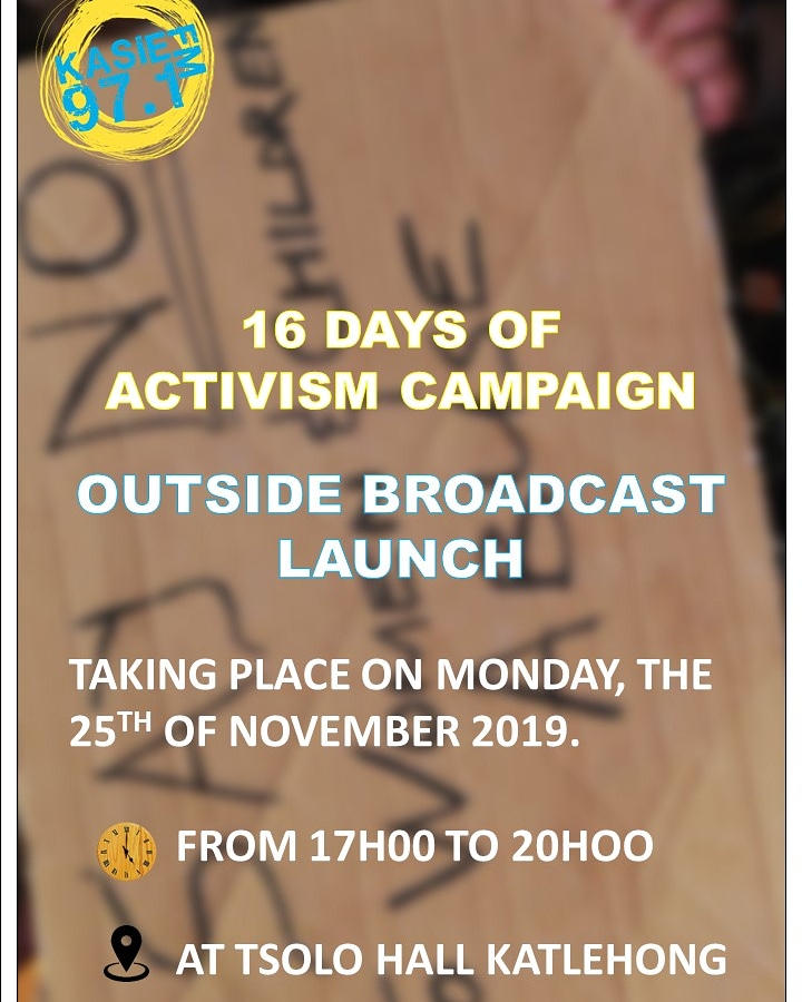 Join us at Tsholo Hall in Katlehong #16DaysOfActivism #YourFavKasieStation