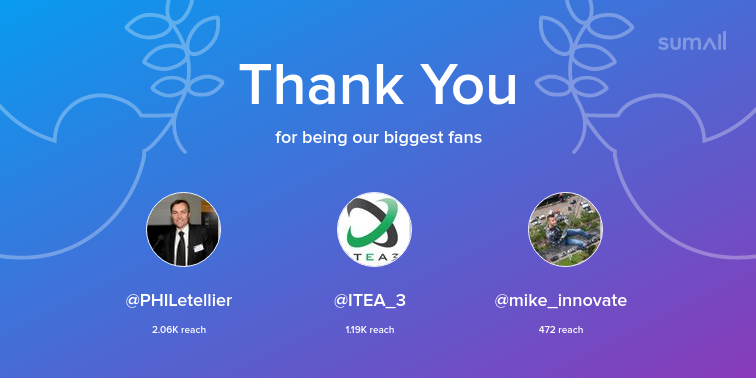 Our biggest fans this week: PHILetellier, ITEA_3, mike_innovate. Thank you! via sumall.com/thankyou?utm_s…