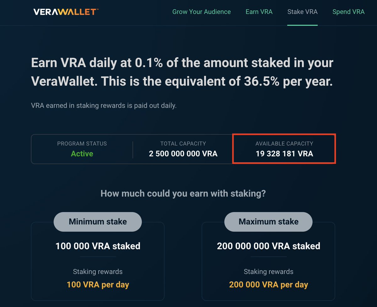 Triviata1's tweet photo. 19.3M VRA/VRAB staking slots are open. We offer 36.5% rewards per year (0.1% daily)... Get locked in now. These spots will fill in SECONDS! ⚡

▶️ Stake now: https://t.co/uY01nUOTf5

#blockchain #staking #rewards #crypto #earncrypto #freetokens $vra $vrab $btc https://t.co/OIda1QCN4D