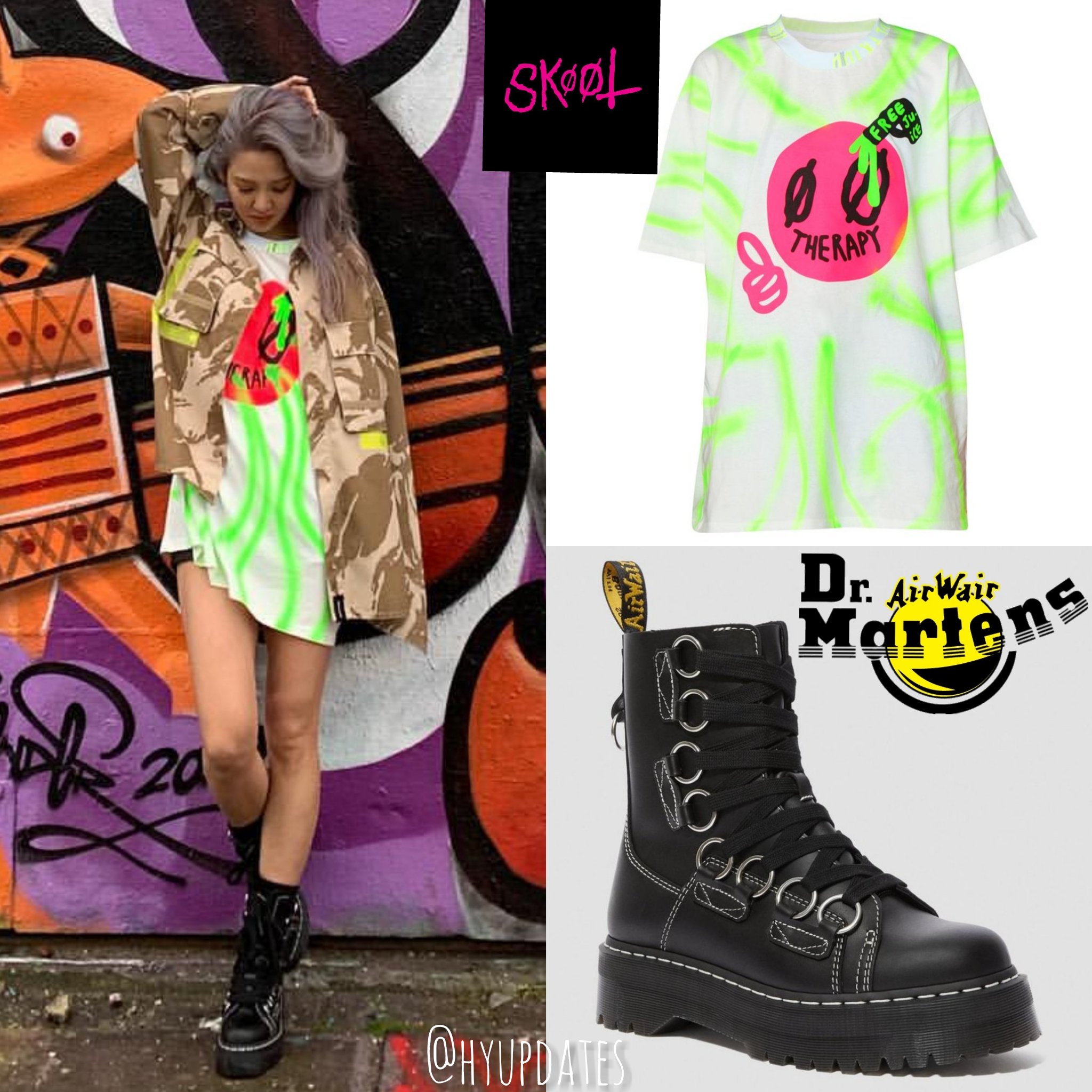 HyoStyle on X HYO STYLE As Seen Hyoyeon Instagram Update 191022 SKOOT Free Therapy T 125 Sold Out DR. MARTENS Jadon XL 200.00 Black Fine Haircell Nappa THISISNEVERTHAT Jungle Shirt Jacket 150
