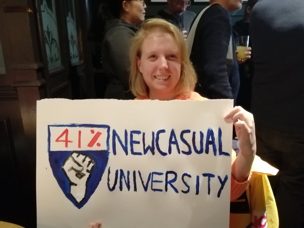 Very excited to get my banner out for our rally at 1pm.
NewCASUAL University where 41% of academic staff are on fixed term contracts. 
#UCUstrikes #ussstrike #anticas