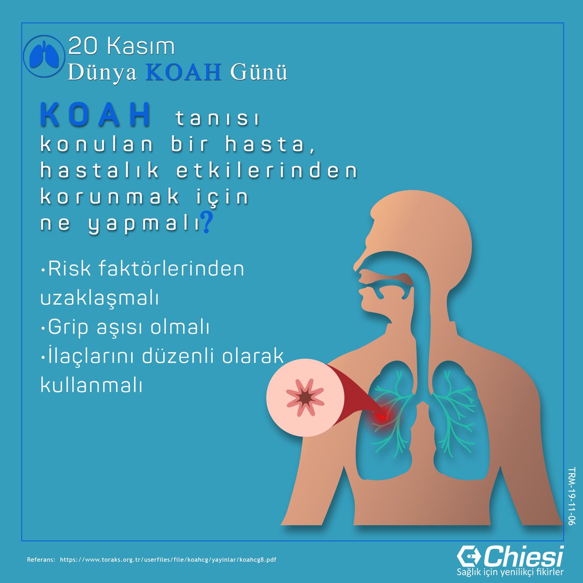 ChiesiTurkiye's tweet photo. KOAH’tan nasıl korunurum? 
Risk faktörlerinden uzaklaşmak hastalıktan korunmada temeldir. 

#chiesitürkiye #chiesi #sağlıkiçinyenilikçifikirler #Koah #Nefes #Küçükhavayolları #Dünyakoahgünü #Koahgünü #Solunum #Solunumfonksiyontesti #Solunumtesti #Soluk #COPD https://t.co/meJDX5xiO6