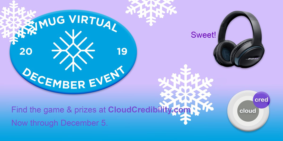 cloudcredible's tweet photo. Join the upcoming #VMUG Virtual December Event on Dec. 5, and play to WIN at https://t.co/XyOWBlKcUk - You could score these Bose Soundlink Headphones &amp; more! Pre-event tasks are live now at #CloudCred https://t.co/Y9tLlBAIXu