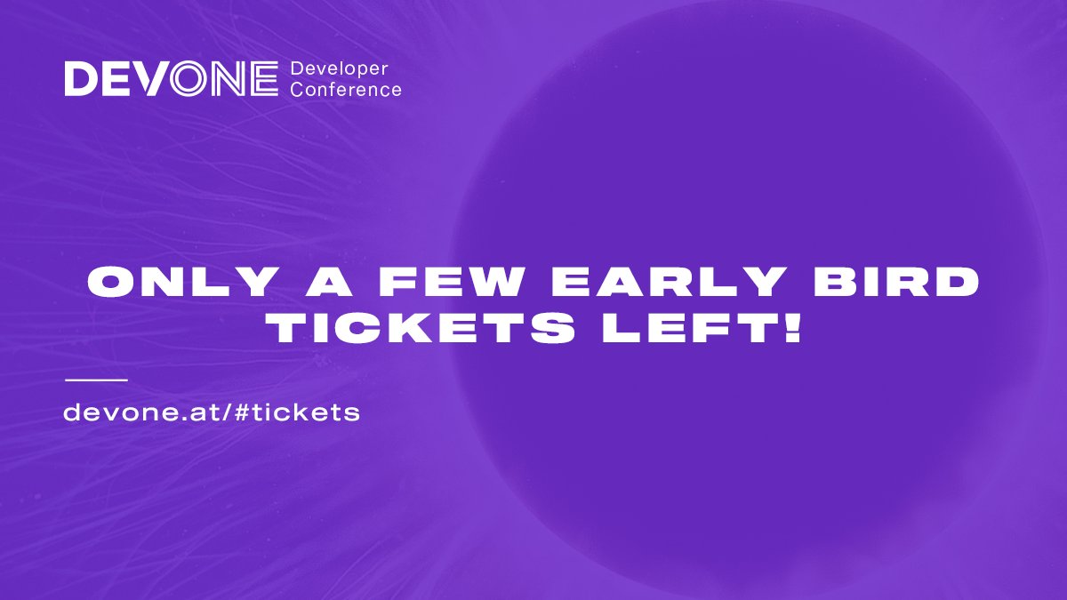 DevOneLinz's tweet image. Hurry up #curiousminds! There are only a few early bird tickets left for #DevOneConf Linz 2020! #beopen and enjoy a full day of extraordinary sessions including - YES! breakfast, snacks, lunch, coffee, drinks and much more! 

Get your ticket now! 🚀➡️ bit.ly/2QOhrFH