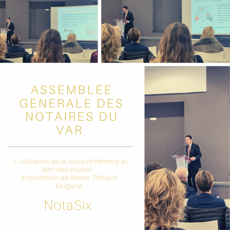 Nota_Six's tweet photo. Intervention de Maître Thibault Mugarra lors de l'assemblée générales des #notaires du #VAR le 22/11 sur l'utilisation de la #visioconférence dans la profession
@Nota_Six offre ce service à ses clients pour le conseil comme pour la signature d'#actes
#NotaSix #Notaires https://t.co/FO5X3OMVRz