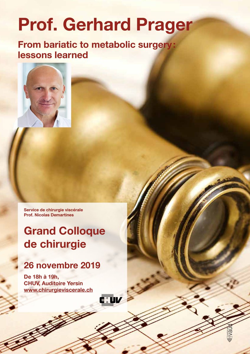 VisceralChuv's tweet photo. J-1 Grand Round @VisceralChuv
Tomorrow, November 26, Prof. Gerhard Prager - From bariatic to metabolic surgery: lessons learned
Appointment: 6:00 pm, Yersin Audience,
#GrandColloqueCHV #colorectalsurgery
@ProfDemartines @CHUVLausanne https://t.co/Uku9dV7VQy