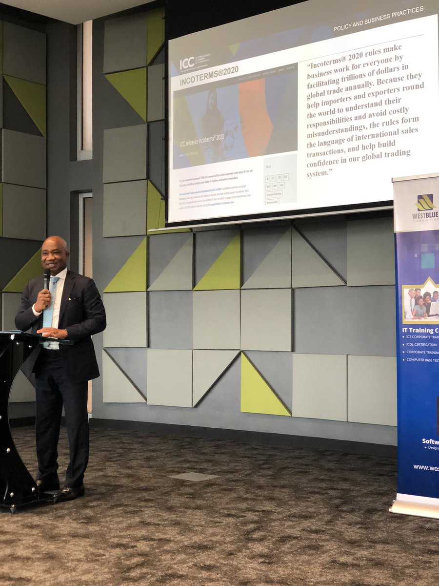 WestBlueLtd's tweet photo. #live: We are pleased to partner with @iccghana to carry out a nationwide sensitization to the Ghanaian trading community on Incotermsยฎ๏ธ 2020 ~ CEO, WestBlue Consulting at the launch #ITtrade https://t.co/ppCPM8oC4k