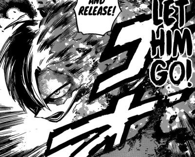 why do these two panels look so funny next to eachother ?!!! here you have todoroki looking all badass and then there is...bakugou ?? 