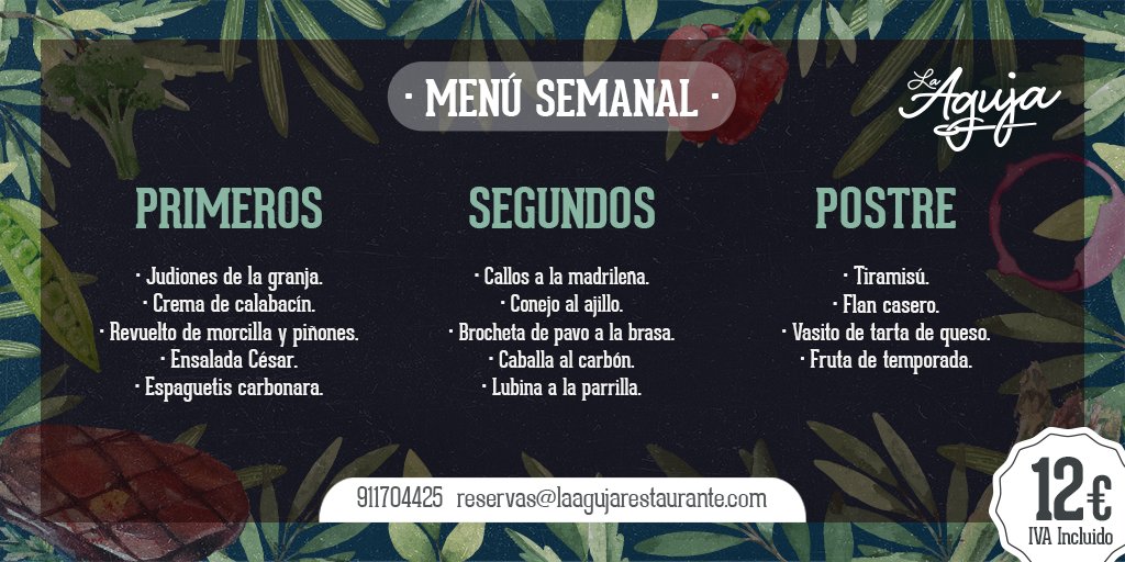 Si los lunes son los baches en el camino de la vida, nosotros te traemos un #MenúSemanal para que te levantes y des palmas. ¡Te esperamos! 😉
#LaAguja #LasTablas

👉bit.ly/LaAguja