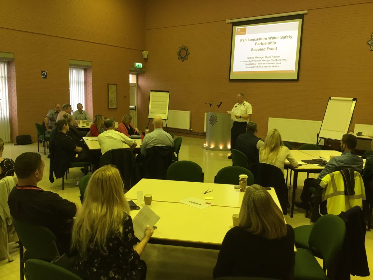 Water Safety Partnership at LFRS Training Centre today.  Partners from Emergency Services, United Utilities, LCC, RNLI, Canal and River Trust, Coastguard to name a few.  All working together to improve water safety.