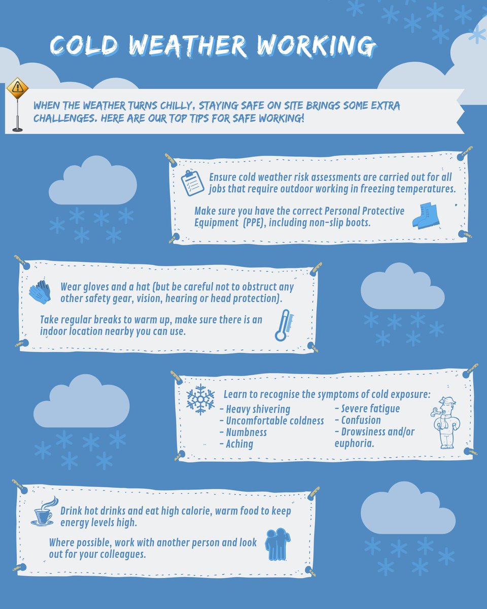 With the temperatures outside dropping rapidly, working outdoors can be challenging. Here are a few of our top tips for staying safe on site in freezing weather...

#SafetyFirst #WinterisHere