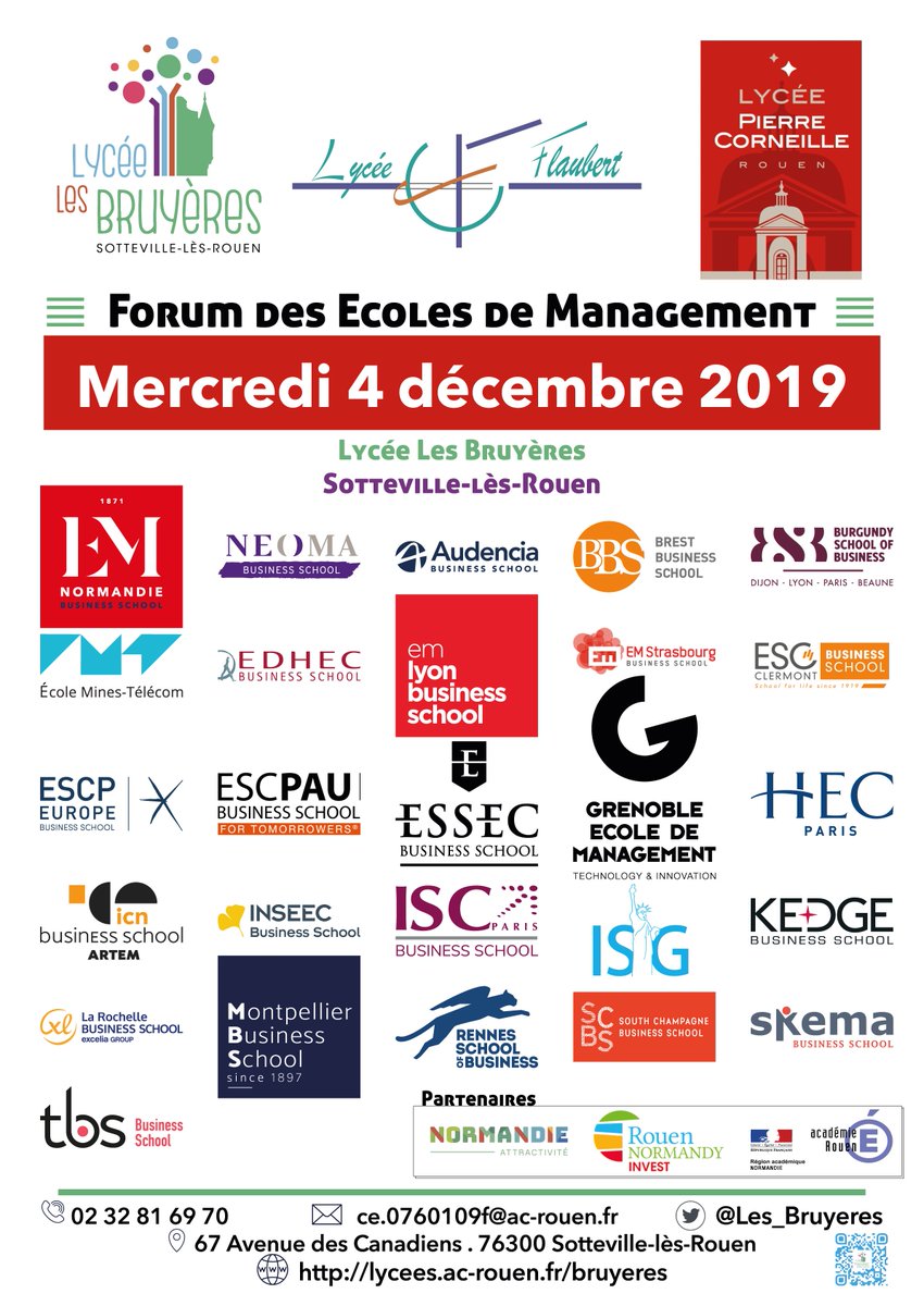 Les_Bruyeres's tweet photo. le #ForumClassesPréparatoires économiques et commerciales de @MetropoleRouenN arrive à grands pas!350 étudiants,26 écoles de commerces,des partenaires ,1 grand témoin @DelphineCrocq Directrice @RouenTourisme le 4 décembre 2019. #orientation @Les_Bruyeres @acrouen https://t.co/S1EJVg4M36