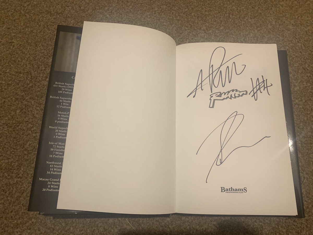 flyboyw20's tweet photo. @michaelrutter_  @jm130tt  Got my Rutter book signed at Motorcyclelive, with John making a bit of a statement! https://t.co/qrHy6LyynP