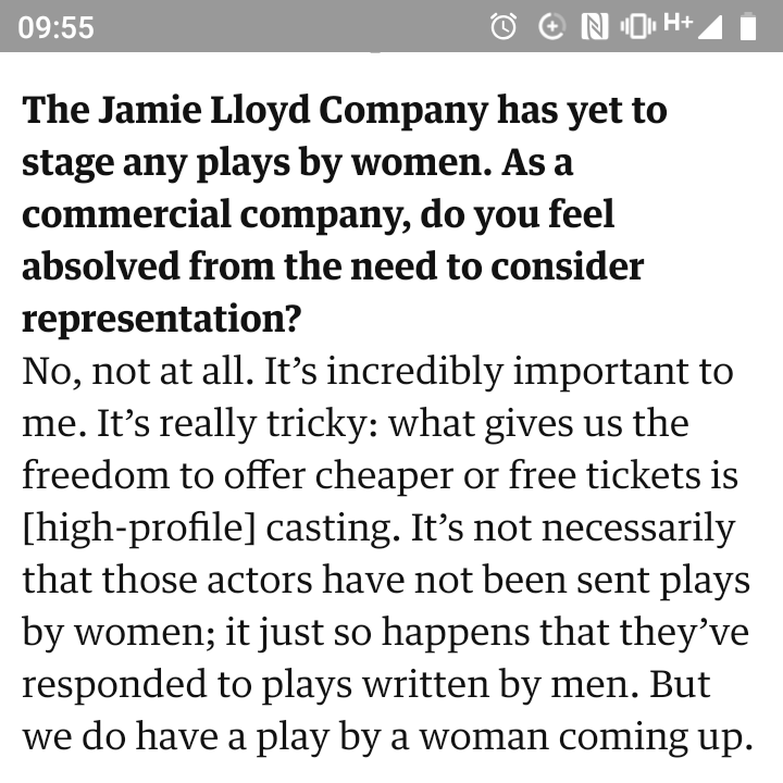 Not sure I find this very convincing. So it's the famous actors' fault because they hate female playwrights, not you? Did McAvoy really say "yeah, I'll do Cyrano, but not if a lady translates it"? Seems unlikely...