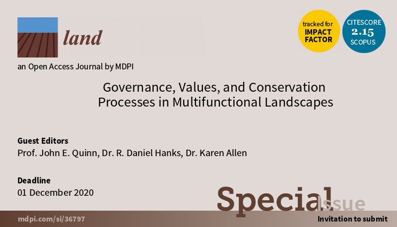New Special Issue "#Governance, Values, and #Conservation Processes in #MultifunctionalLandscapes" is now open for submission. Submission deadline is 1 December 2020. For more, see mdpi.com/si/36797