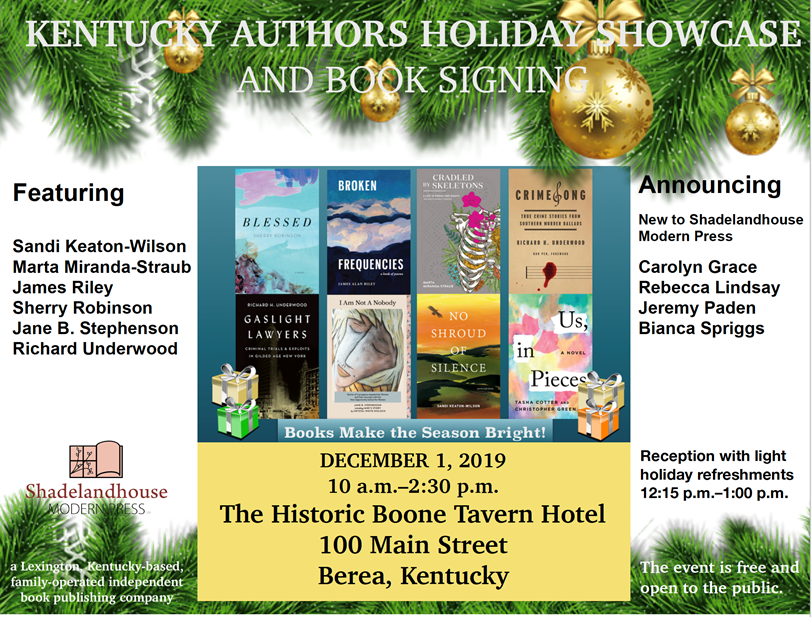 BereaWriters's tweet photo. Kentucky Authors Holiday Showcase hosted by @smp_books 

December 1 from 10 am - 2:30 pm at Historic Boone Tavern. 

#BereaWrites https://t.co/7qn2eLblGr