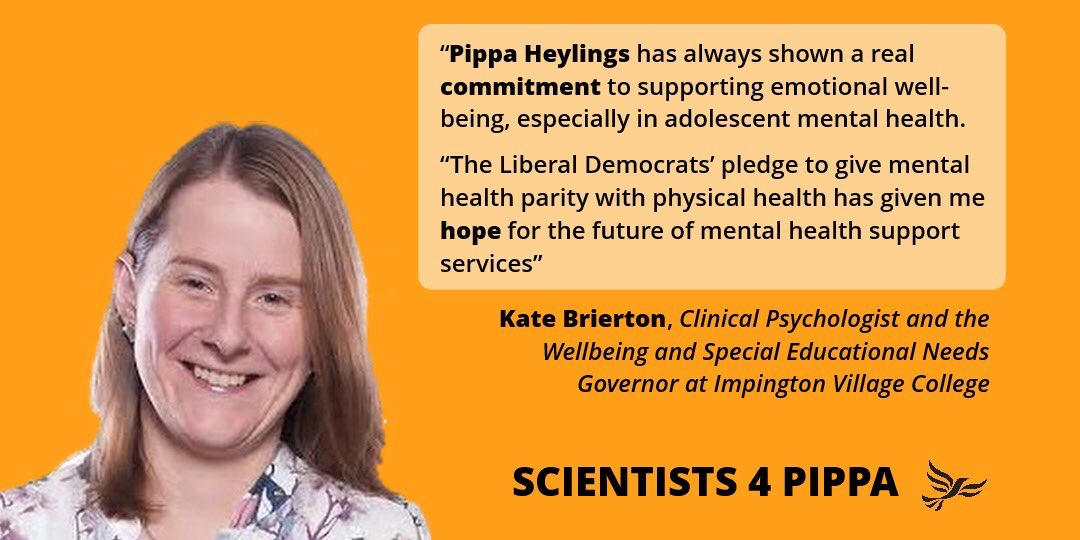Dr @KateBrierton is a clinical psychologist working to put wellbeing and compassion at the heart of young people’s lives. She says <a href="/pippaheylings/">Pippa Heylings 🔶️ MP for South Cambridgeshire</a> commitement to mental health and support for adolescents give her hope <a href="/secambslibdems/">SE Cambs Lib Dems</a> <a href="/LibDemHealth/">Lib Dem Health and Social Care 🔶</a> <a href="/CambridgeIndy/">Cambridge Independent</a> <a href="/elystandard/">Ely Standard</a>