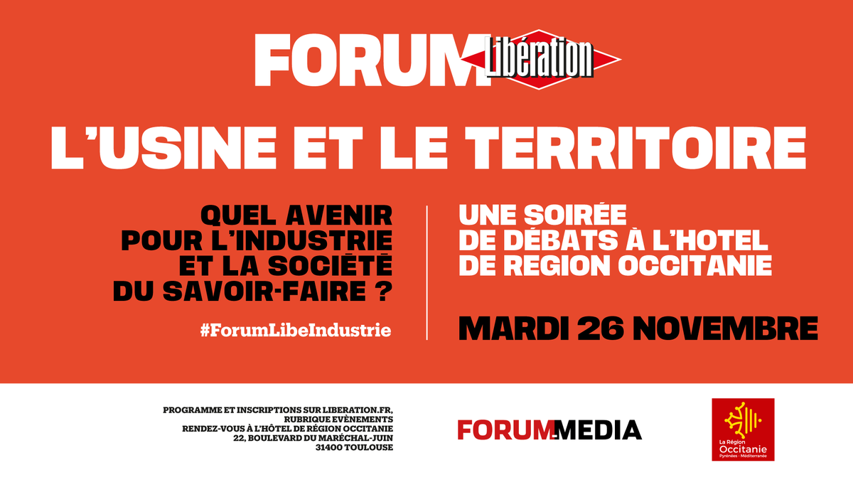 libeEvenements's tweet image. Le #ForumLibéIndustrie c'est déjà demain ! 
📆On se retrouve à partir de 17h30 à l'Hôtel de Région @Occitanie à #Toulouse
Pour celles et ceux qui n'ont pas encore leur place, c'est par ici 👉bit.ly/2peWU1L