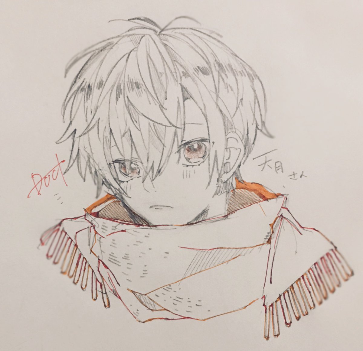 1boy male focus solo scarf simple background looking at viewer hair between eyes  illustration images