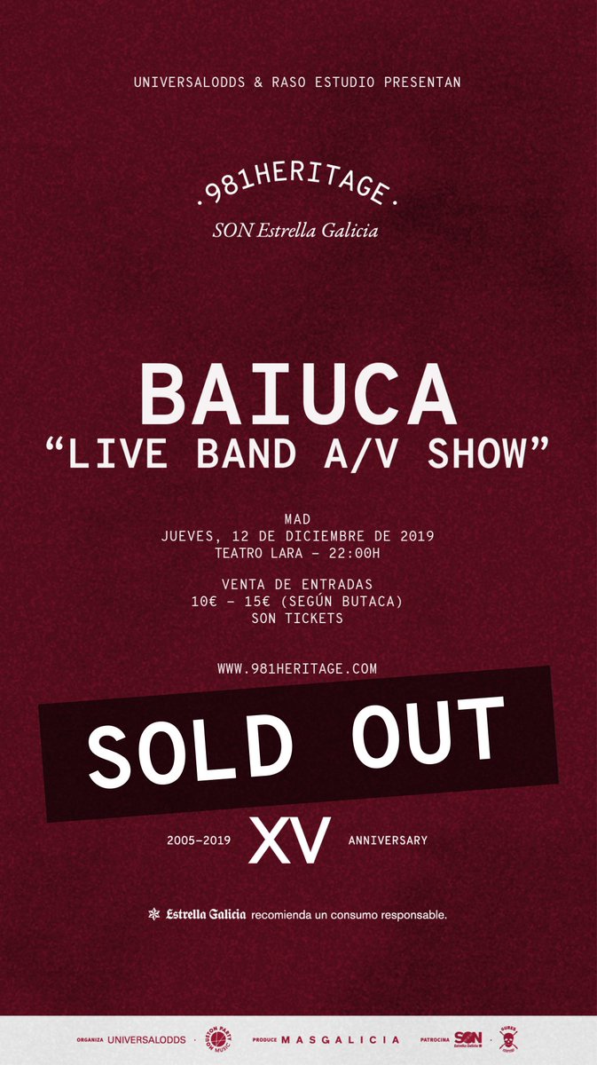 ¡Se acabó lo que se daba!, #SOLDOUT de <a href="/baiucamusic/">Baiuca</a> en <a href="/teatrolara/">Teatro Lara</a> el 12 de diciembre (el cuarto ya del ciclo <a href="/981festival/">981HERITAGE 2018</a>). ¡A TOPE! ✌️✌️