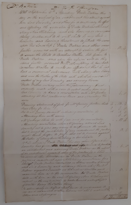 1/3 Our 1st #ActionArchives at
705:73 BA14450/292/11 (2) is a solicitor’s bill in the Croome Collection for a legal action threatened against Lord Coventry &amp; others for the seduction of Dr Battine's servant Mary Ann Kitching.
