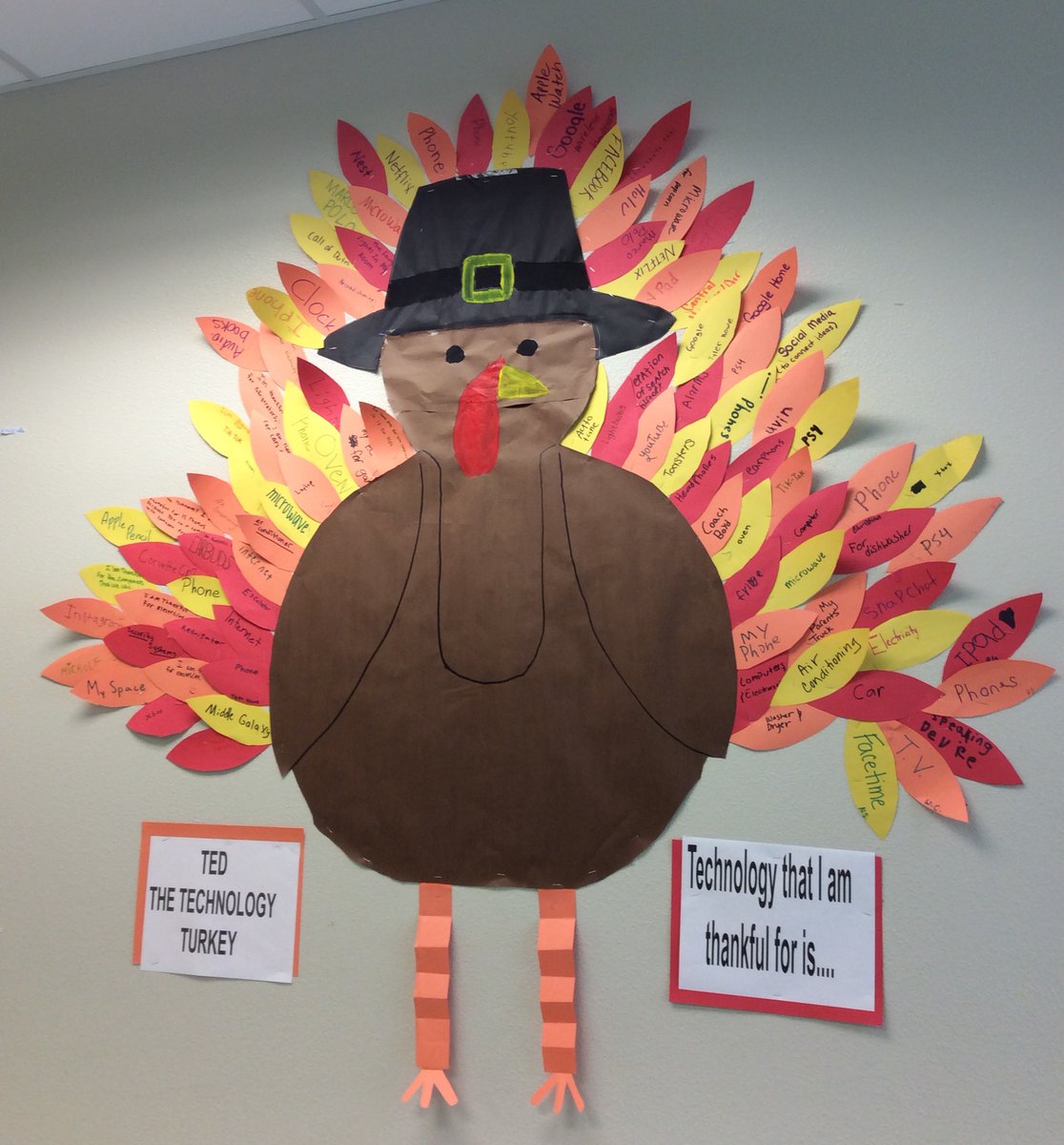 TexasOnCourse's tweet photo. Students at @Jarrell_ISD shared which technologies they were thankful for by dressing "Ted the Tech Turkey" -- awesome that #MiddleGalaxy, our space-themed #CareerExploration game for middle schoolers, made the cut! Explore here: https://t.co/52Lv2CiC7z @KaitlynWatson10 https://t.co/uCQRVYFBKg