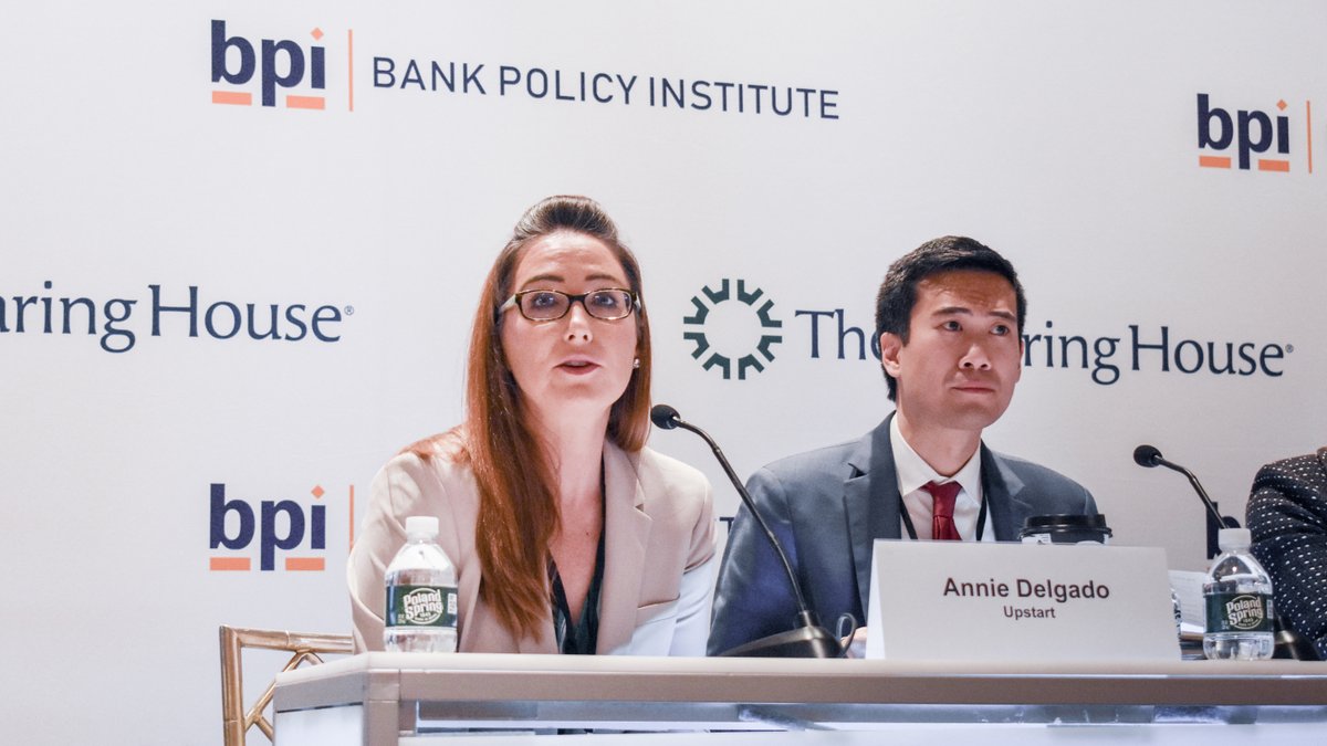 Upstart's tweet photo. At the #TCHBPI2019, Upstart Chief Compliance Officer, Annie Delgado, spoke on a panel about how Upstart is using #AI to expand access to affordable credit. Thank you to @bankpolicy and @TCHtweets for having us at the conference. #fintech #ailending https://t.co/3fHqSqxKfY
