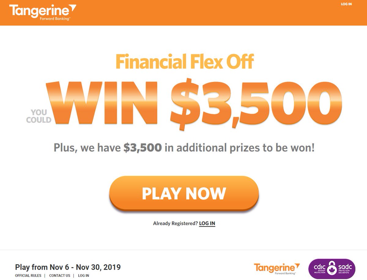 Christinekorda's tweet photo. Have you played the @TangerineBank Financial Flex off yet? Test your personal finance knowledge and be entered to win up to $3500.
Enter code word βSMARTβ for extra entries. https://t.co/mwVkMUWIQp #CanWin #FLM2019 #FinancialLiteracyMonth #TangerinePartner https://t.co/0t8S5UAvgd