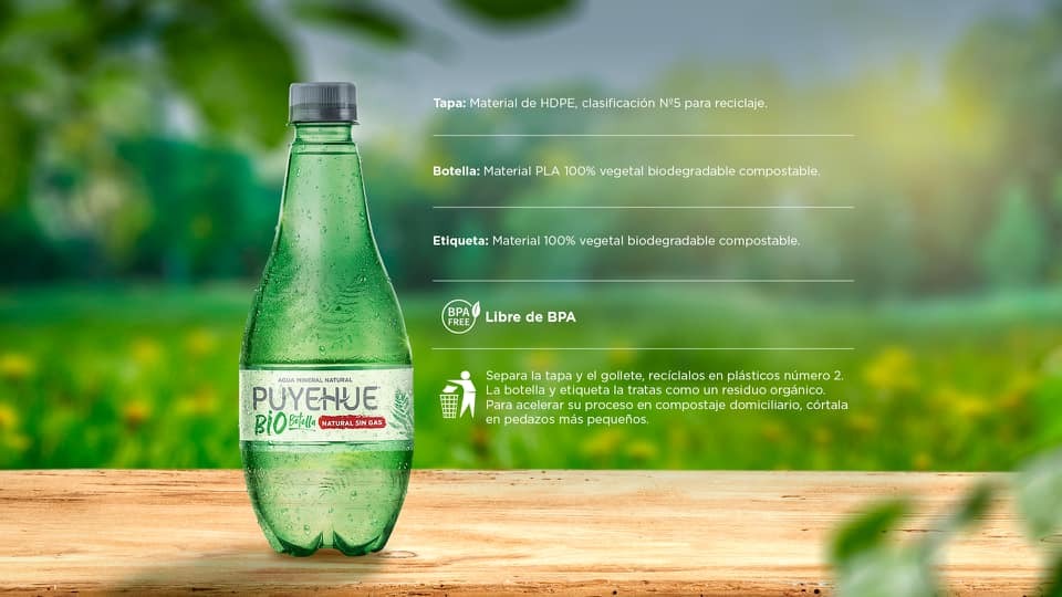 ExpoLatinPack's tweet photo. Puyehue lanza innovadora Bio Botella compostable hecha de plantas, que se degrada en 180 días. Tanto botella como la etiqueta son hechas de polímero vegetal de plantas (PLA).
#envases #embalaje #economiacircular #sustentabilidad #tecnología #innovación #latinpack2020 https://t.co/SsDng5Pvrb