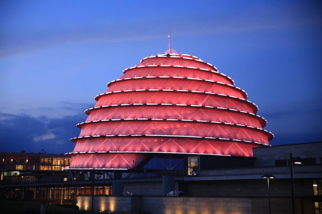 In conjunction with the ongoing Global Gender Summit, Kigali Convention Centre dome lit up in orange this evening, the official color of the 16 days of activism against Gender-Based Violence. #orangetheworld 
#Rwanda 
#2019GGS