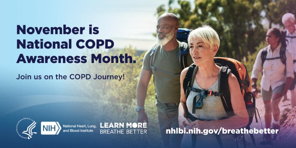 November is National COPD Awareness Month, a condition that affects one in five people over the age of 45. Thank you to the OTRs and COTAs who help their clients manage COPD symptoms and live their best lives. @breathebetter #COPDjourney #occupationaltherapy #nbcot