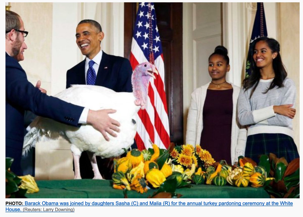 So basically, this means that Sasha and Malia should eventually brooch the merits of different health plans with Obama when he turns 65. Hopefully this turkey will make it, too.