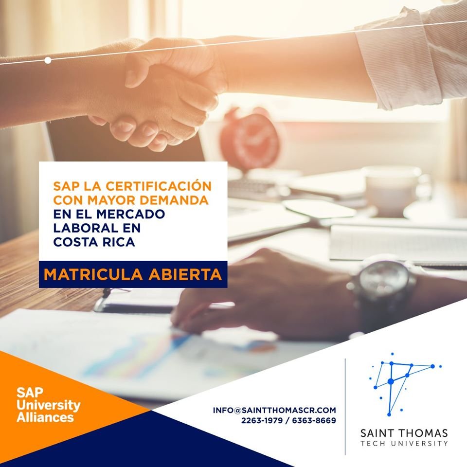 STTechU1's tweet image. Matricula Abierta, Enero 2020.
Cursos innovadores para ofertas laborales del futuro.

Únicos en Centroamérica que forma parte de #SAPUniversityAlliance.

Info:📱whatsapp: 6363-8669 ☎️2263-1979📥
📧 info@saintthomascr.com

#STTechU #SAP #haciaeléxito