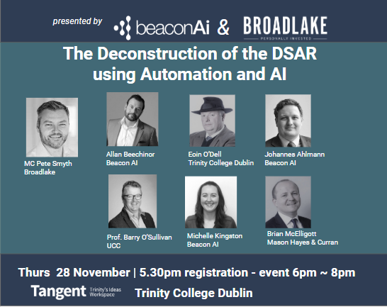 Join us for the Deconstruction of the #DSAR in association w/ <a href="/wearebroadlake/">Broadlake</a> at @TCDTangent <a href="/tcddublin/">Trinity College Dublin</a> Book your free ticket on eventbrite bit.ly/2rsqbXm 
#AI #Automation #GlobalPrivacy