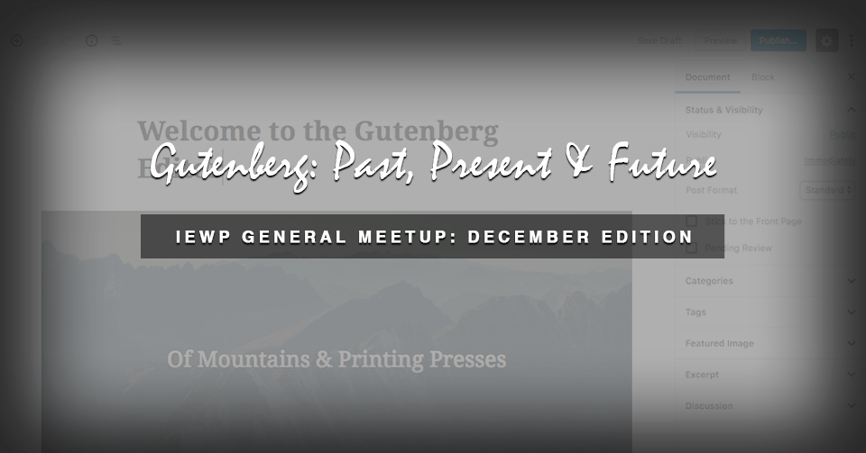 IEWPMeetup's tweet photo. GUTENBERG: PAST, PRESENT AND FUTURE https://t.co/vZVkonSgB6 https://t.co/w1wf4ZfrTw