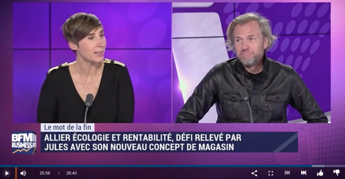 [📺<a href="/bfmbusiness/">BFM Business</a> ] Innover pour le #commerce 
Allier #ecologie et rentabilité ? Défi relévé par <a href="/jules/">Julie Angell</a> tant sur leur offre produits, grâce à la #data, que dans leur new concept #magasin ! 
À 25mn40 🔊 bfmtv.com/static/nxt-vid…
#EcoRentabilité #ModeDurable #zerowaste #environnement