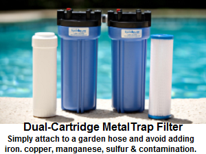 Need to remove some rust or metal stains, from pool-spa surfaces? Get a Stain Reversal Kit.  We also have products that can help you avoid future problems, by keeping iron, copper and manganese, from being added with new top-off water additions: askalanaquestion.com/METALTRAP.htm