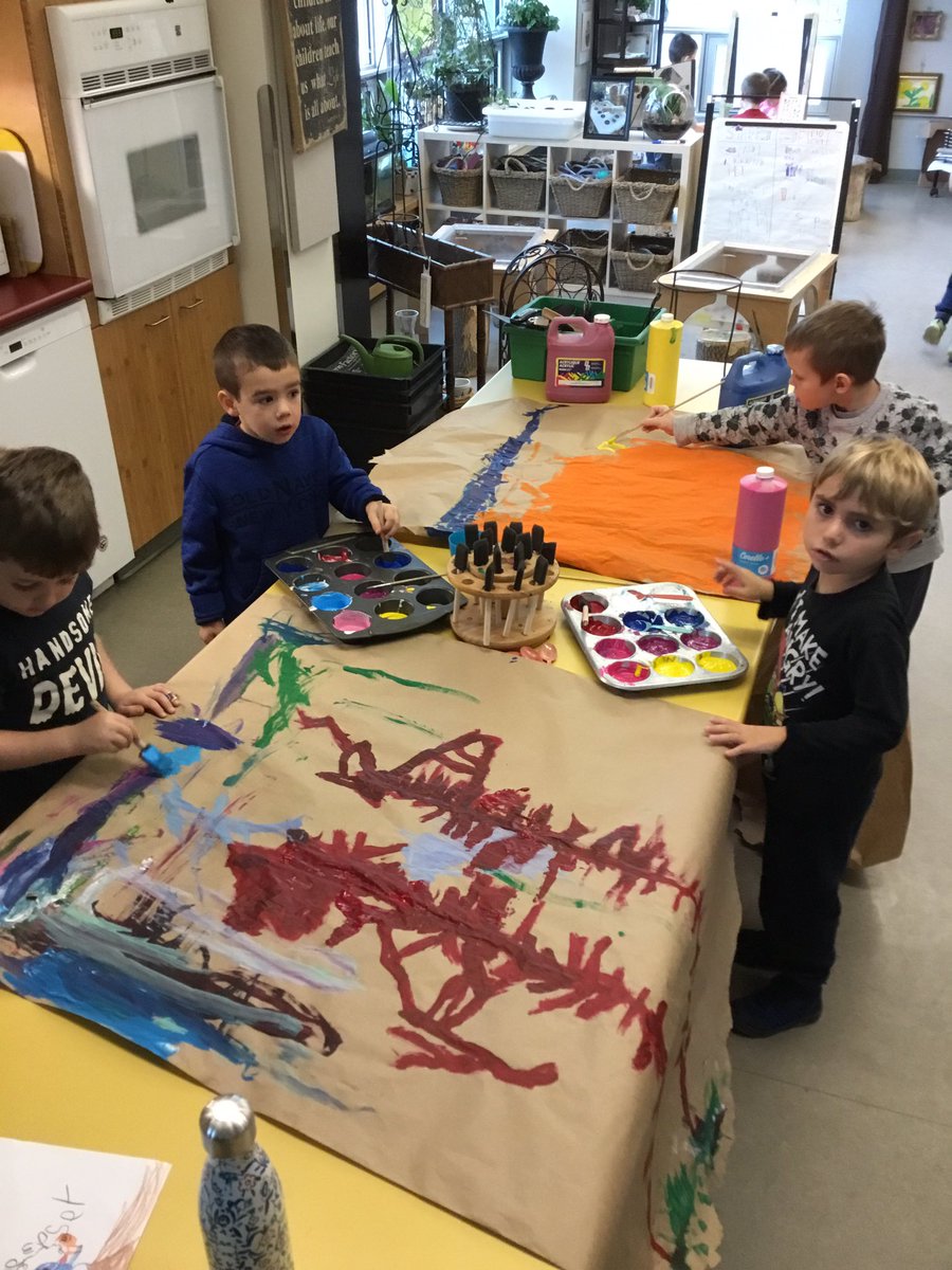 PizzutoBrent's tweet photo. The Ss discussed the ‘setting’ of their Lion King area. They needed Pride Rock & the Thorn Trees. We discussed ‘landscape’ & researched ‘sun on the Savannah’. They loved one of the pics. Then a colour mixing extravaganza began. What amazing results! #artschat #collaboration https://t.co/eixsHRBNCw