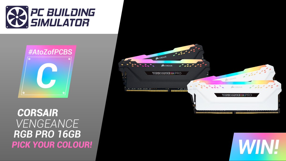PCBuildingSim's tweet image. Need a splash or colour in your life? Well, you won’t RGBelieve our next #GIVEAWAY!

A chance to win a @Corsair VENGEANCE RGB Pro 16GB kit in the colour of your choice &amp;amp; a copy of PC Building Sim!

The giveaway is open worldwide.
More details&amp;gt; theirregularcorporation.com/win-corsair-ve…