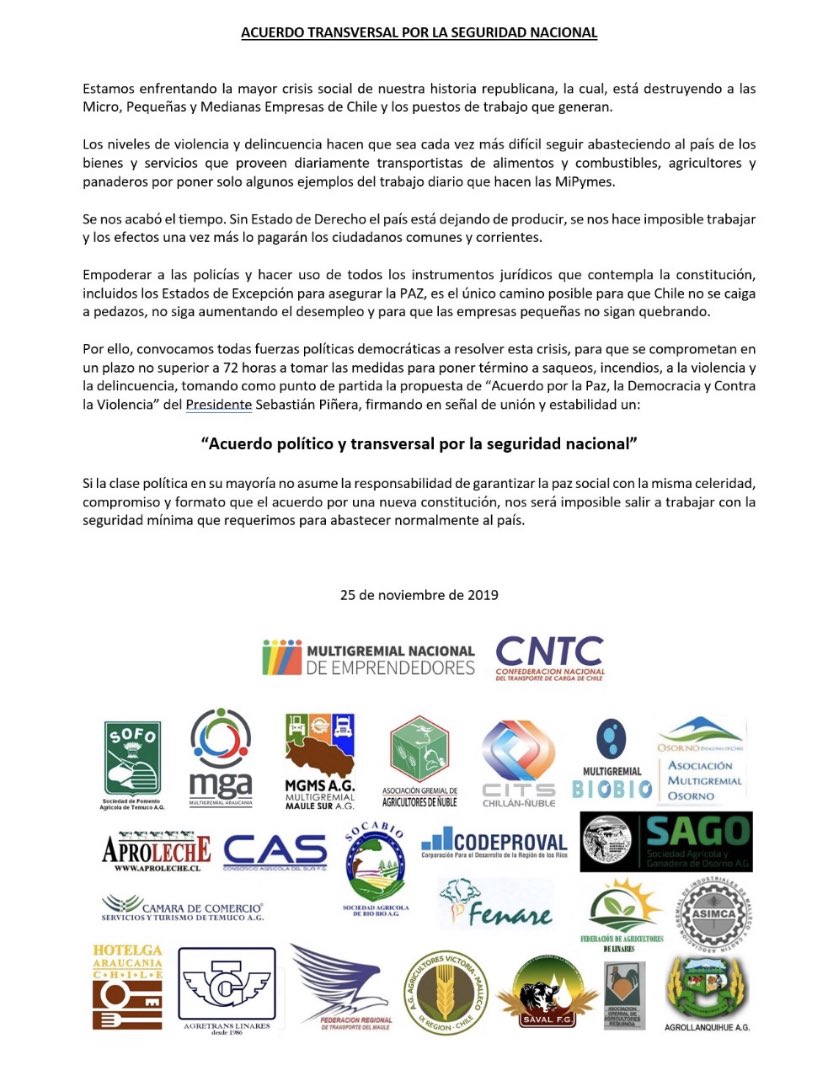 juanpabloswett's tweet image. 72 hrs para un acuerdo político transversal por la seguridad nacional... no hay mas tiempo. @MultigremialN @sebastianpinera @felipeharboe @ximerincon @carolinagoic @fchahin @HeraldoMunoz @lagosweber