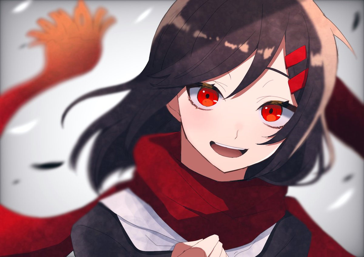 tateyama ayano 1girl scarf hair ornament red eyes solo hairclip red scarf  illustration images