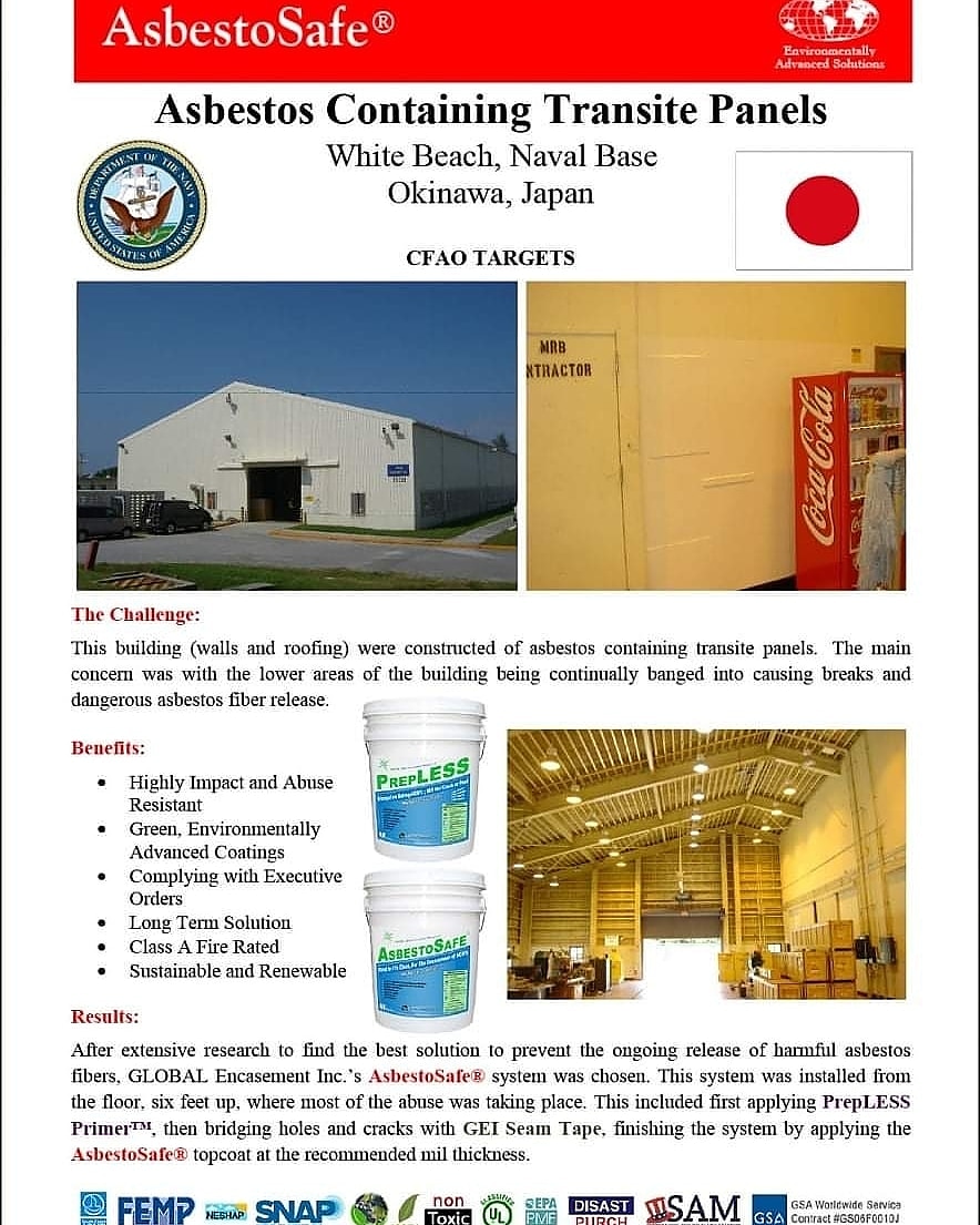 greenencasement's tweet photo. Protect #asbestos containing #transite panels from further breakdown and harmful asbestos fiber release. #AsbestoSafe® #AbestosAbatement #TransitePaneling #Sustainable #Renewable https://t.co/wWsoTnc7pa https://t.co/DxDSKR6wQj