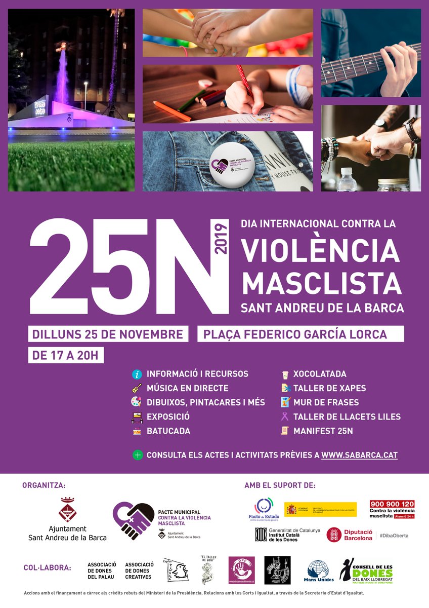 santandreujove's tweet photo. 💜Avui #25N, Dia Internacional contra les #ViolènciesMasclistes, es faran diferents activitats a la pl. de Federico García Lorca. Els i les joves de #SantAndreudelaBarca hi serem presents💪I tu, vens amb nosaltres? https://t.co/jKZwGHmemv