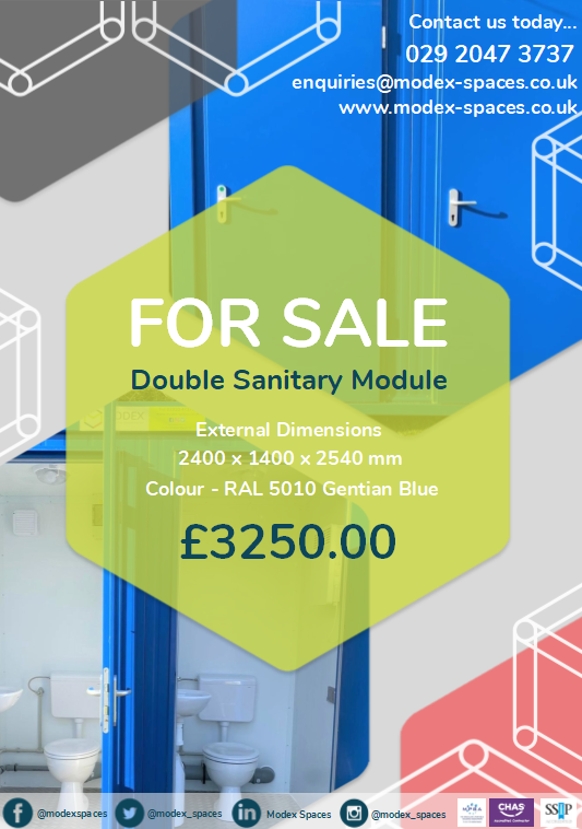 modex_spaces's tweet photo. * FOR SALE *
We currently have a double Sanitary Module in Gentian Blue ready to go!
Please contact us directly for anymore information
Telephone: 029 2047 3737
Email: enquiries@modex-spaces.co.uk
#advert #forsale #modularbuildings #sanitaryunit #sanitarymodule #sanitarycabin https://t.co/zGBSelobdi