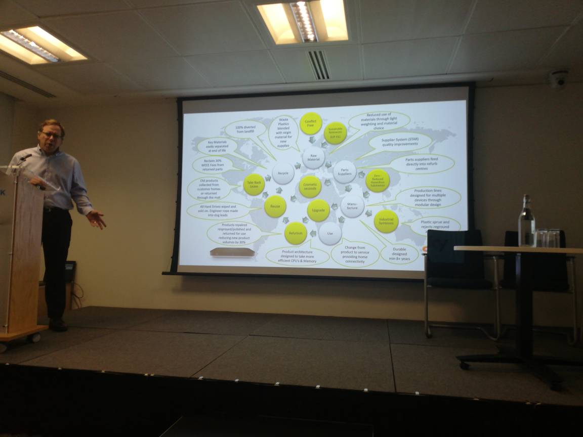 techUK's tweet photo. Tech manufacturers have a huge role in making devices more circular through design, prioritising reuse & moving to as-a-service models. Great presentations from @SkyUK @HPE_UKI @HPUK & @EpsonUK on their approaches. #techukCE https://t.co/U44cVohOEi