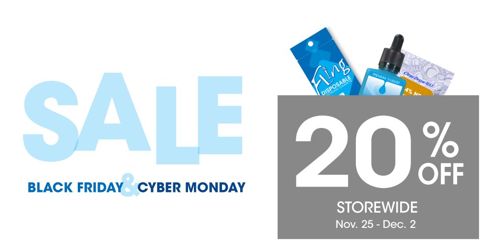 It's time to give thanks &amp; save BIG on your fave White Cloud #vapes with our Black Friday/Cyber Monday Sale! Save 20% Storewide (no coupon needed): bit.ly/2XBaxVL

#BlackFriday #VapeSale #Ecigs

Warning: This product contains nicotine. Nicotine is an addictive chemical.