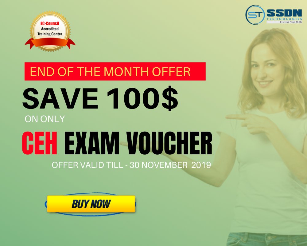 ssdntechnologie's tweet photo. Month End Offer: Save 100$ on purchasing CEH Exam voucher. Become a Certified ethical hacker today.
Get it Now: https://t.co/L6XBgYiz80

#CEHExamVoucher #CertifiedEthicalHaker #CEHExam #EndMonthOffer #SSDNTechnlogies #SSDNTech https://t.co/zGtOVtkAvG