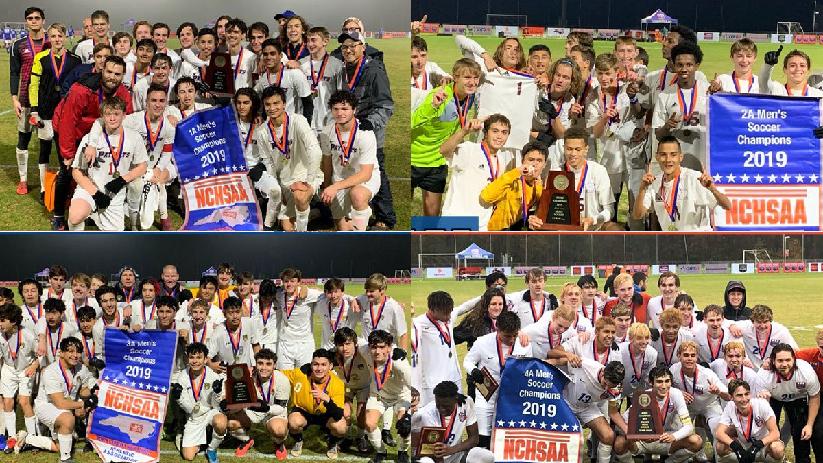 Recaps from the 2⃣0⃣1⃣9⃣ NCHSAA Men's Soccer State Championships! ⚽️

1A 🏆<a href="/FAHS_Soccer/">Franklin Academy</a>: bit.ly/2KSC0wY
2A 🏆 <a href="/DixonSportsInfo/">Dixon Bulldogs Athletics🚌</a>: bit.ly/33oqGiQ
3A 🏆 <a href="/WMWHS/">Walter M Williams</a>: bit.ly/2saLlty
4A 🏆  <a href="/WFHSCougars/">WFHS Athletics</a>: bit.ly/2XJ6yXi

#NCHSAASOC ⚽️