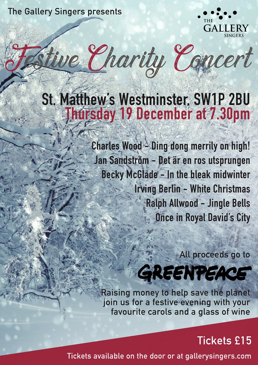 Look at this amazing poster for our Christmas concert! So excited to be singing at St Matthew’s right in the centre of London raising money for <a href="/GreenpeaceUK/">Greenpeace UK</a> tickets available on our website and on the door...